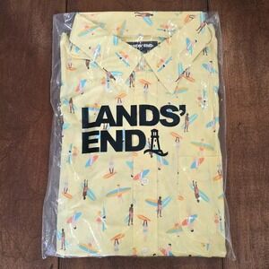 Lands End • Vintage •‎ Button-down Hawaiian Shirt • Mens Large • Yellow Surfer